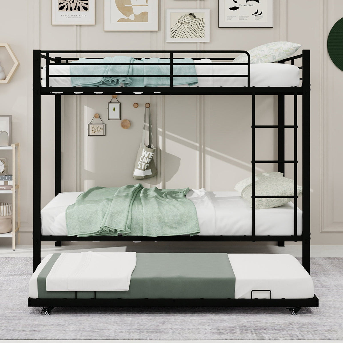 Iron Full-Size Bunk Bed with Safety Rails - Modern Minimalist Design