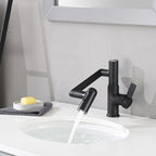 Bathroom Sink Faucet with Spray Function and Temperature Display - Black or Pearl Silver