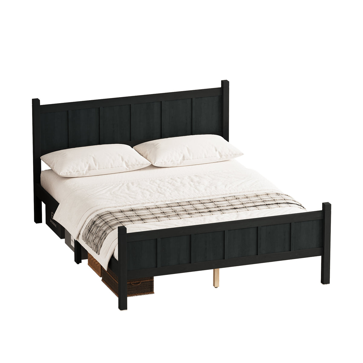 Queen Size Flat Panel Bed with Headboard & Footboard - Wood Finish