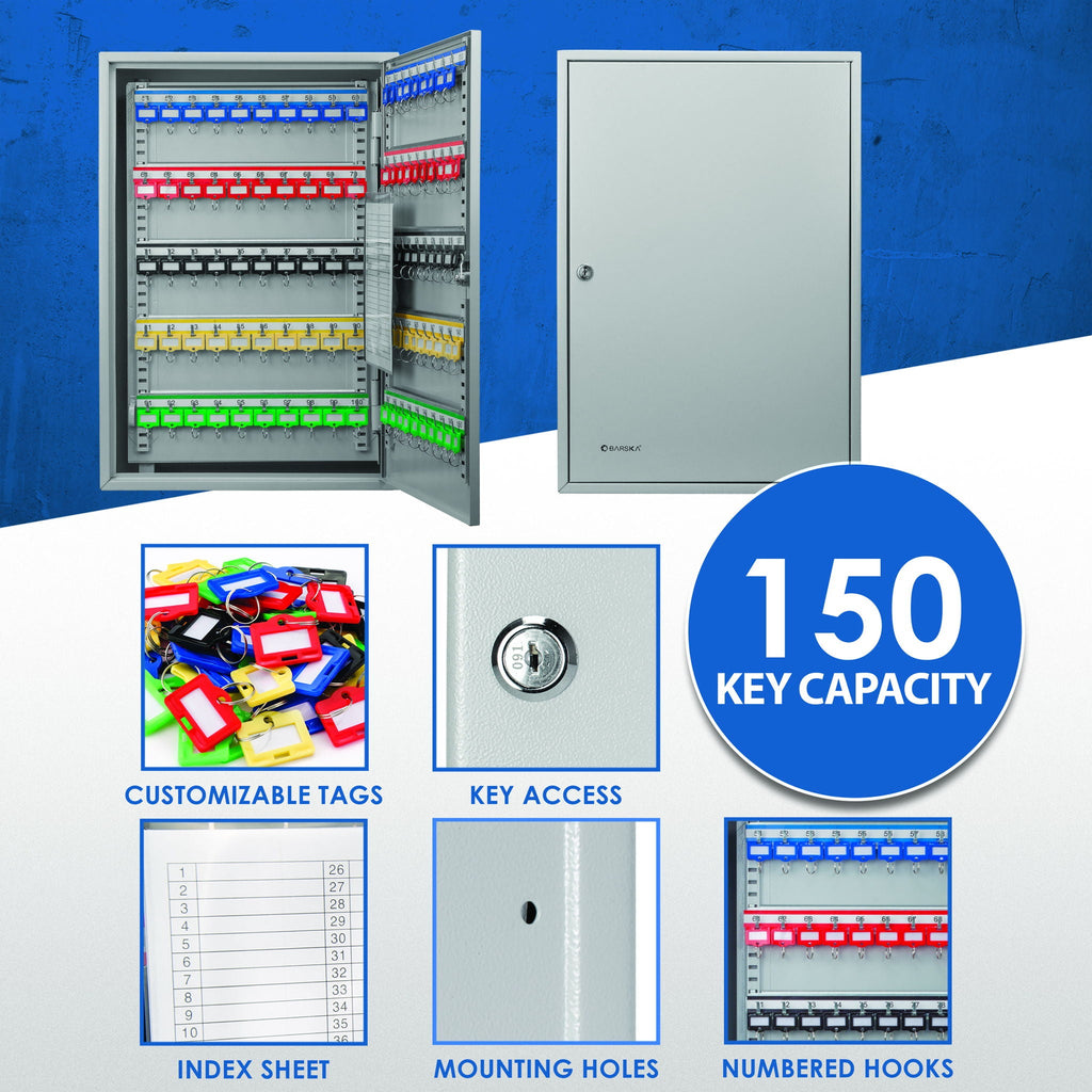 Adjustable Key Cabinet with Lock - Multiple Sizes, Gray or Black