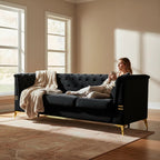 Contemporary Faux Sherpa Sofa with Gold Accents and 2 Pillows - White