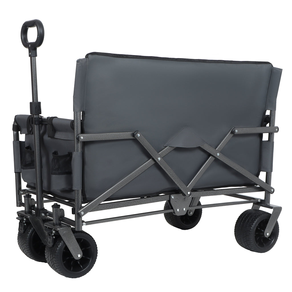 3-in-1 Convertible Folding Wagon Cart with Bench Seat & Storage - Gray