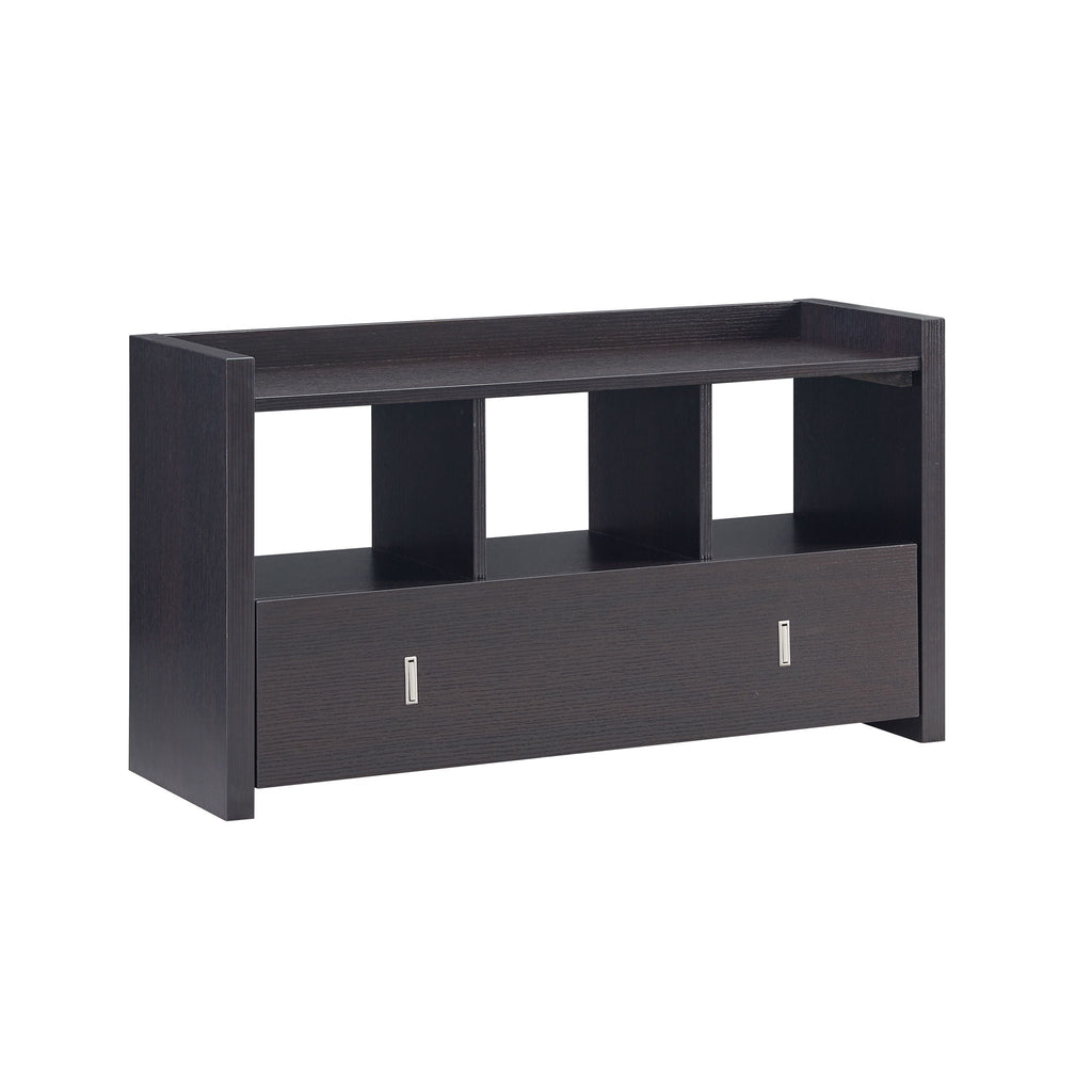 Dark Brown Shoe Entry Bench with Three Shelves and Drawer