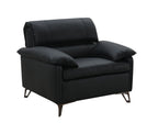 Black Top Grain Leather Arm Chair with Plush Cushions - Eilene
