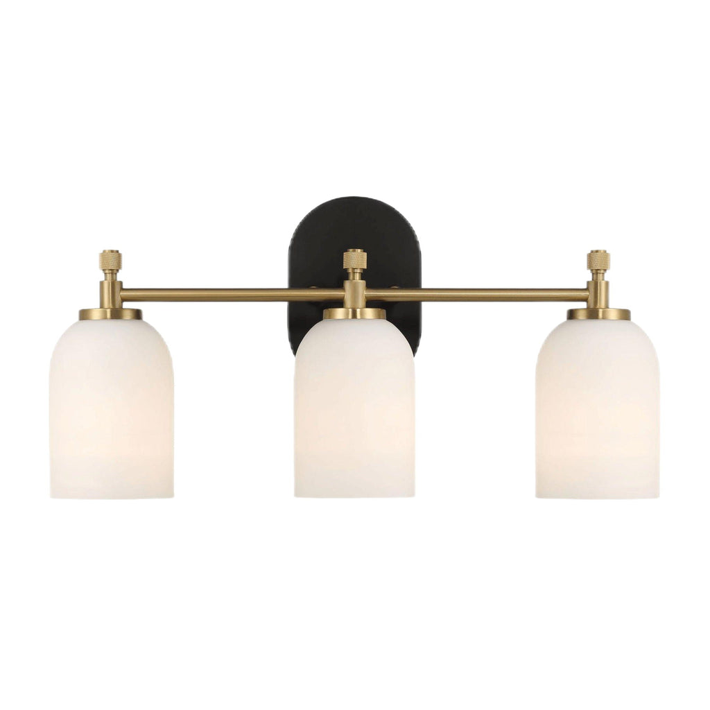 3-Light Vanity Wall Light with Frosted Glass Shades - Black / Gold / White