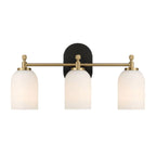3-Light Vanity Wall Light with Frosted Glass Shades - Black / Gold / White