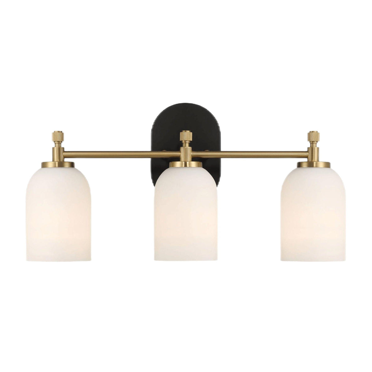 3-Light Vanity Wall Light with Frosted Glass Shades - Black / Gold / White