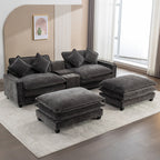 Modern Sectional Sofa with Removable Ottomans, USB Ports - Dark Gray or Light Blue