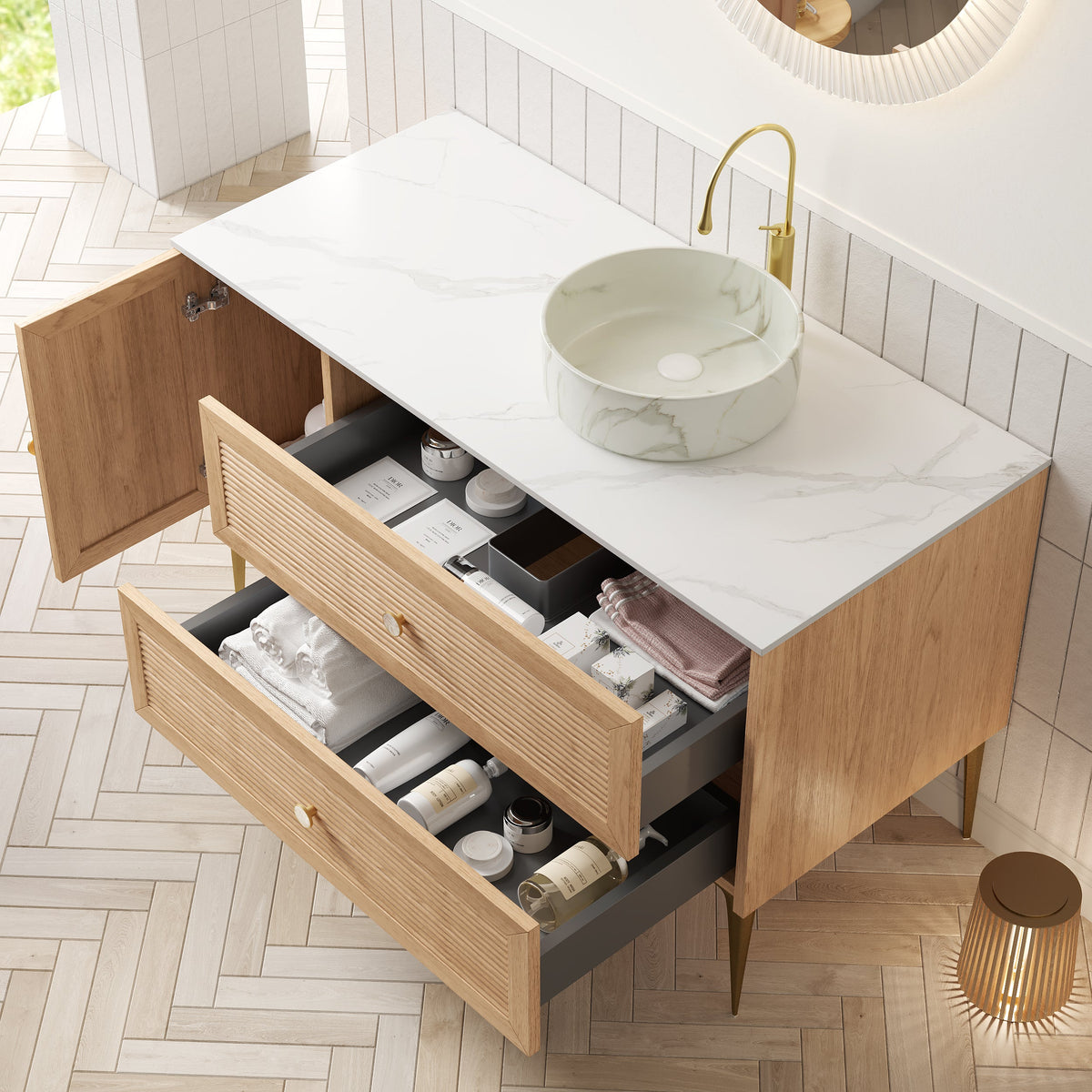 MUNIN 48" Bathroom Vanity with Ceramic Sink - Oak Finish