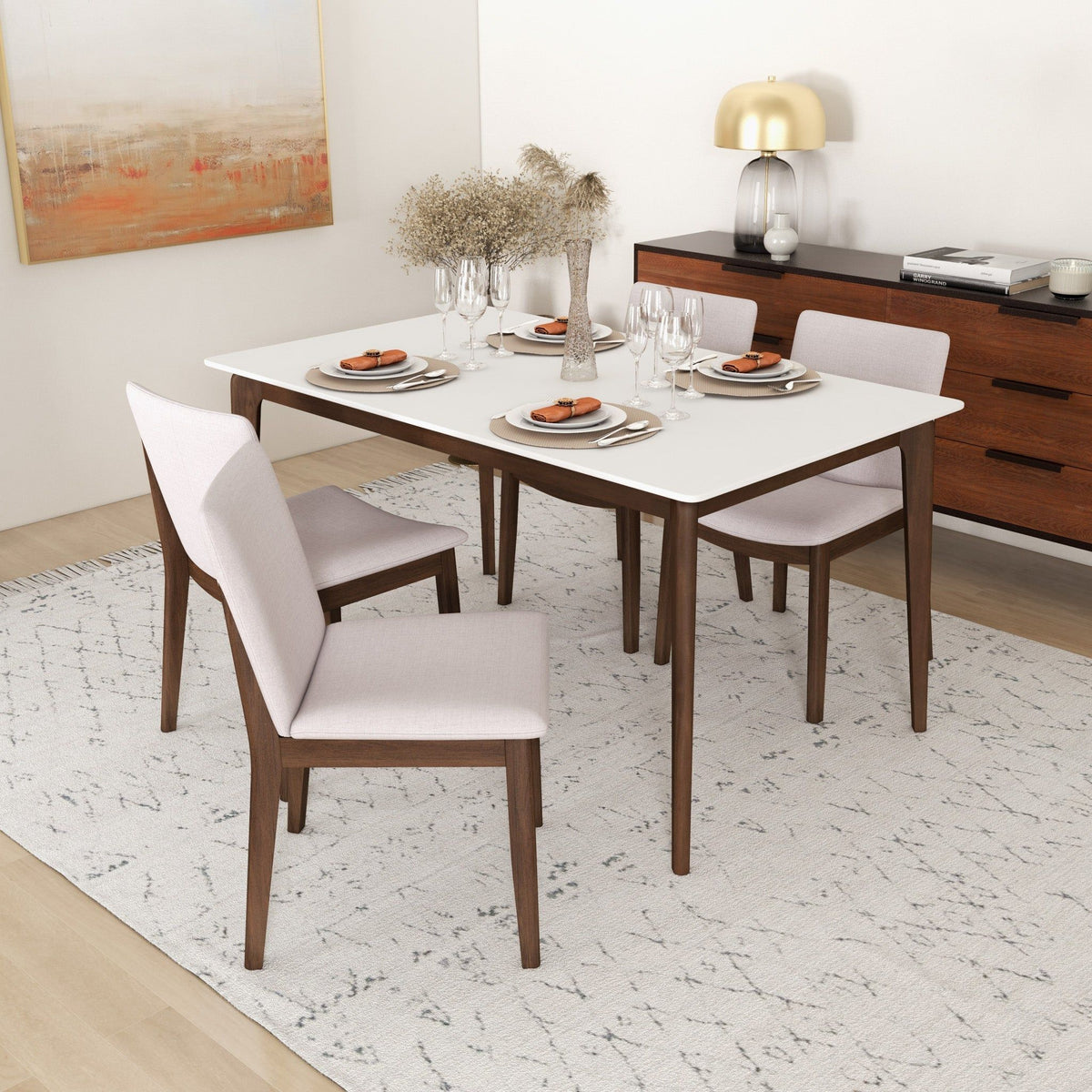 Mid-Century Modern Solid Wood Dining Chair Set with Fabric Upholstery - Multiple Colors