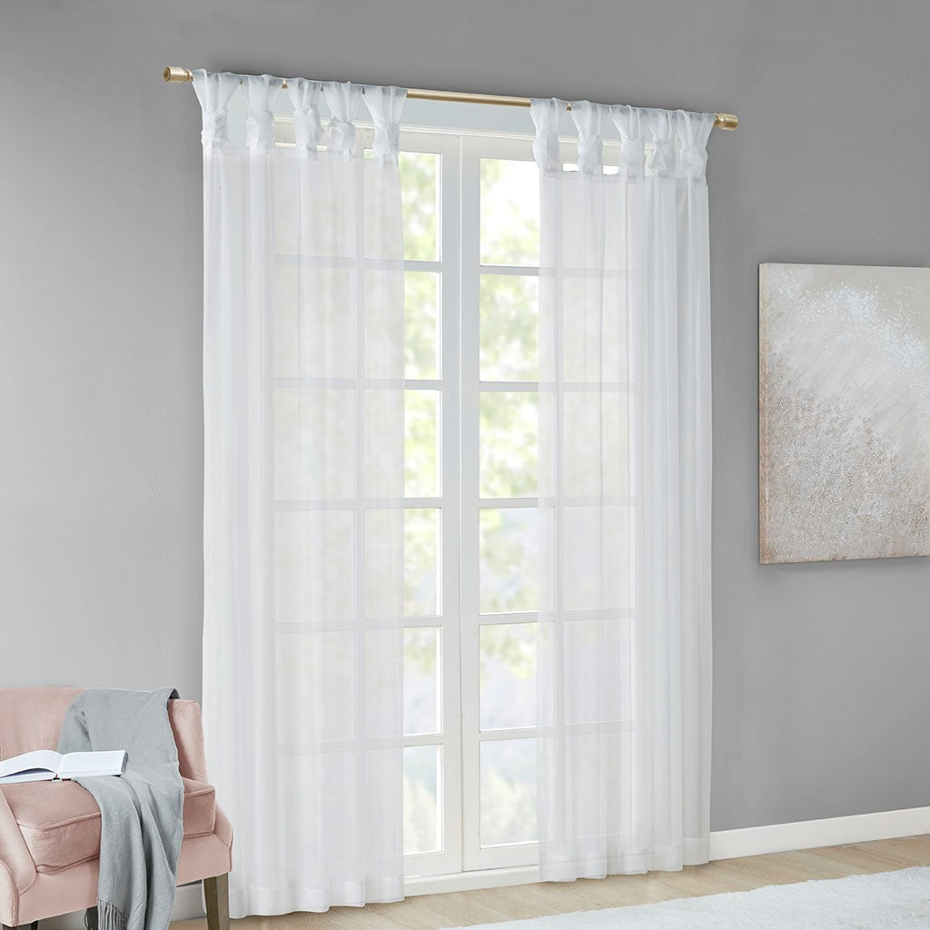 Twist Tab Voile Sheer Window Pair with Twist Tab Top - White
