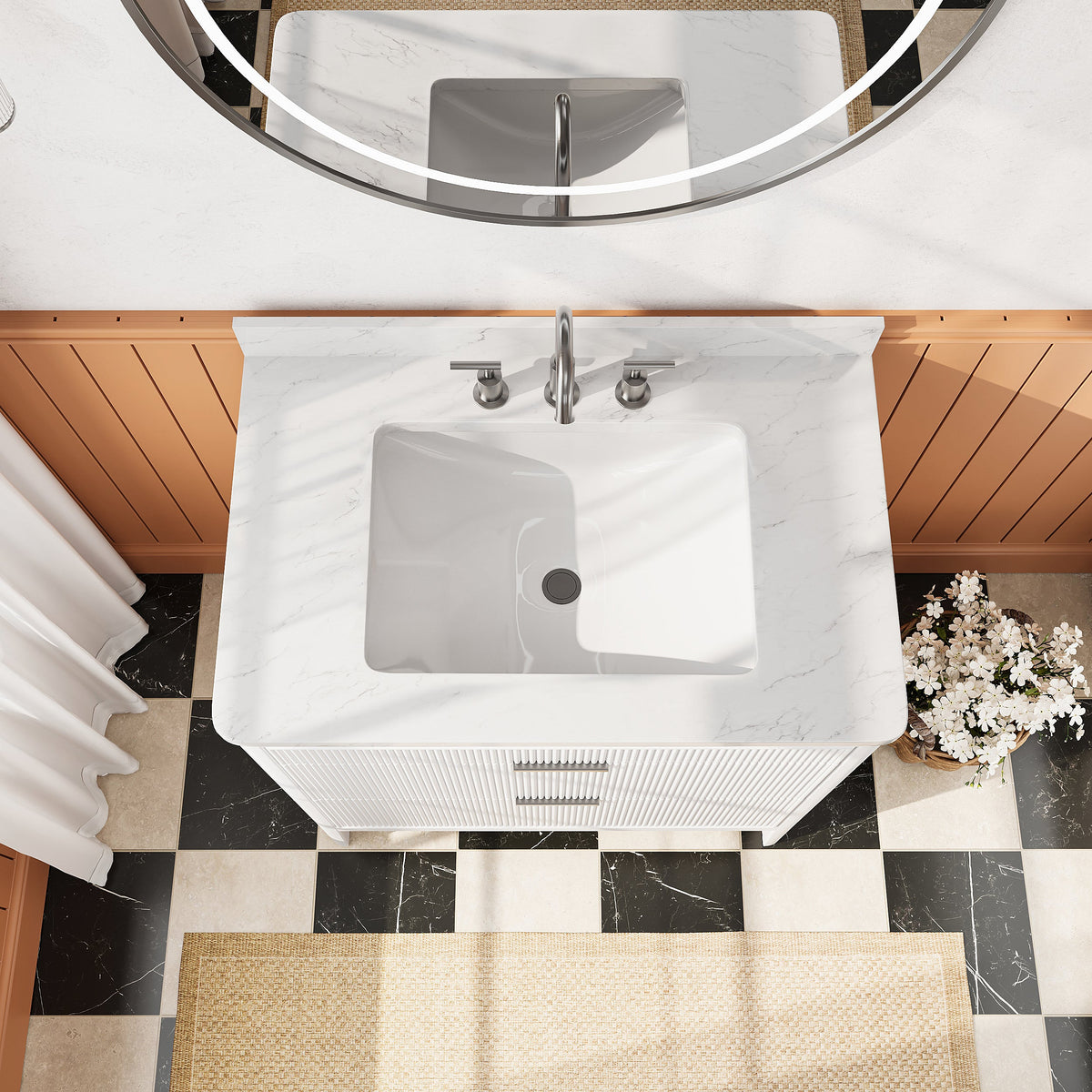 Fully Assembled 36'' Bathroom Vanity with Carrara Stone Top - White