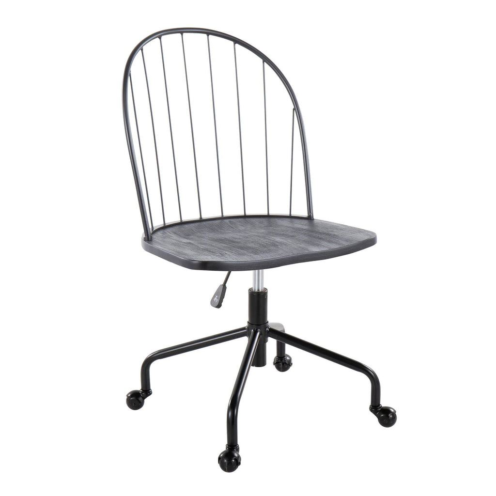 Farmhouse Adjustable High Back Office Chair with 360° Swivel - Black
