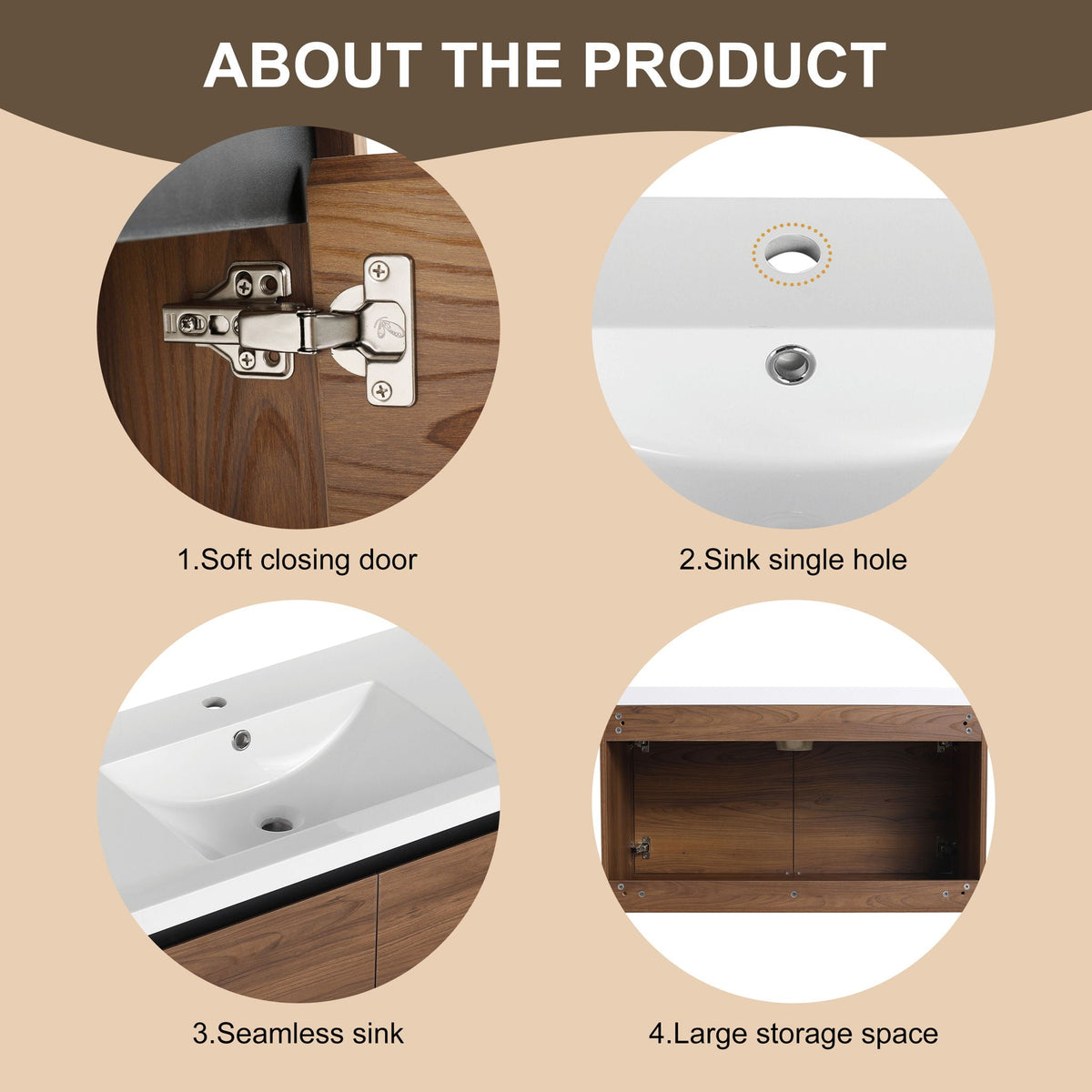 Bathroom Vanity Set with Resin Countertop Sink - Dark Brown
