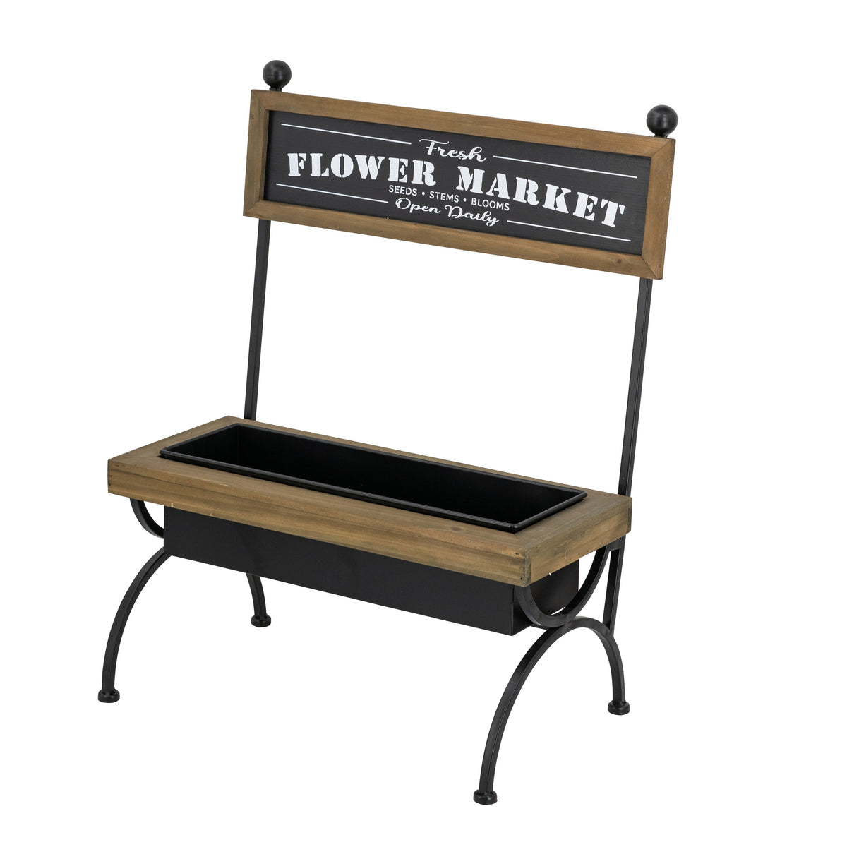 Rustic Planter Garden Pot with Metal & Wood Frame - Black Brown