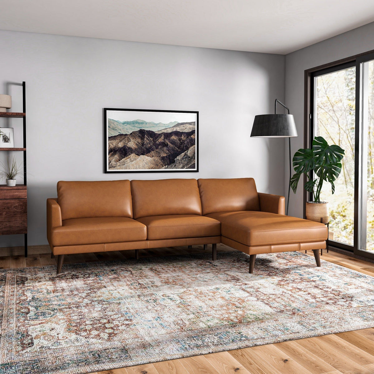 Light Brown L-Shaped Sectional Sofa with Solid Eucalyptus Wood Frame