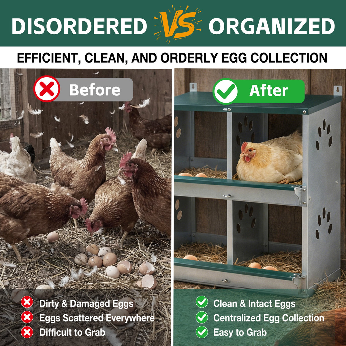 4 Compartment Chicken Nesting Boxes with Durable Metal Construction - Green