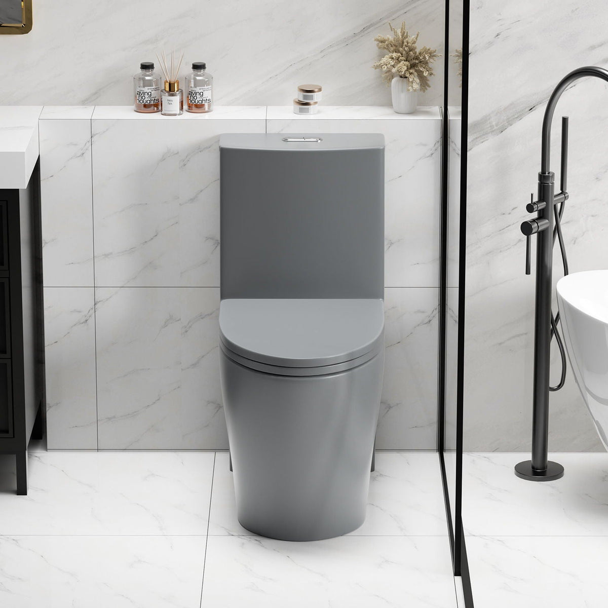 1 Piece Toilet with Tornado Flush and Dual Flush - ADA Height Chair - Gray, Pink, or Black