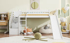 Loft Stairway Bed with Drawers and Convertible Ladder - Twin