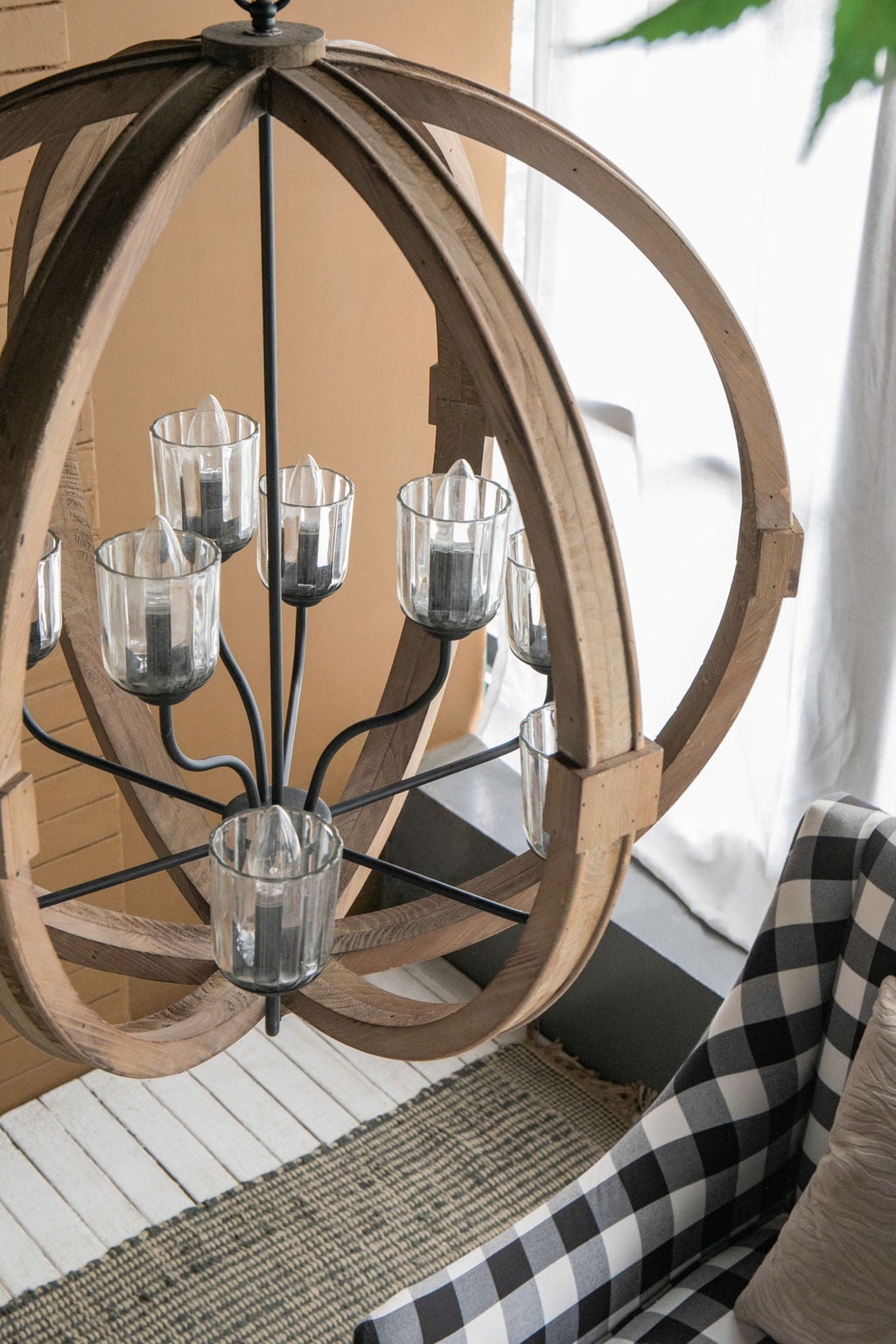Hanging Light Fixture Chandelier with Adjustable Chain - Light Brown or White
