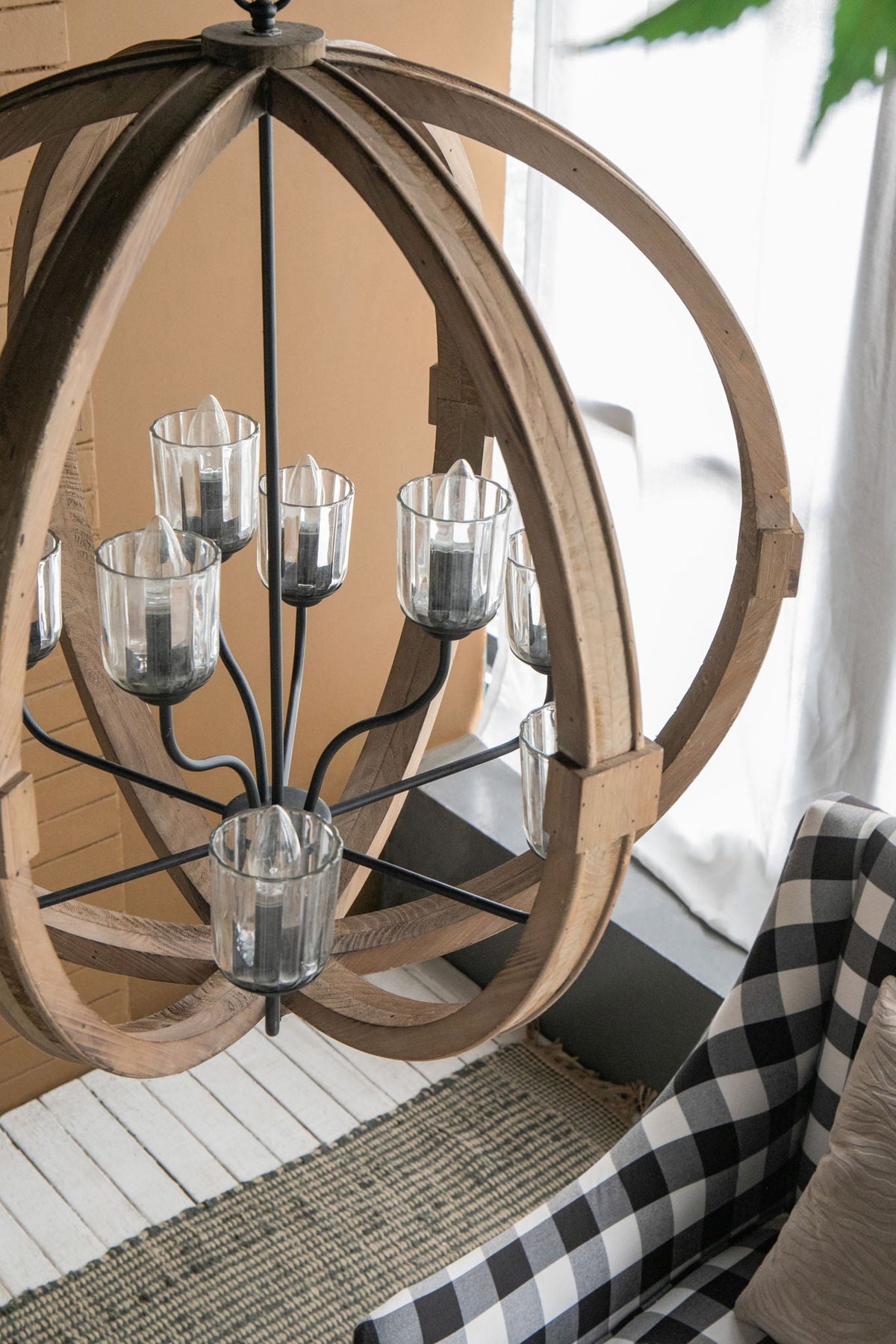 Hanging Light Fixture Chandelier with Adjustable Chain - Light Brown or White