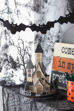 Cardboard Lighted Haunted House with Lights - Beige / Black