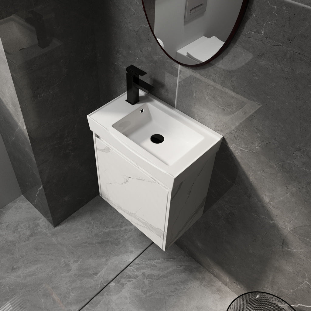 Modern Bathroom Vanity with Ceramic Basin and Storage Cabinet - Light Brown, Black, or White
