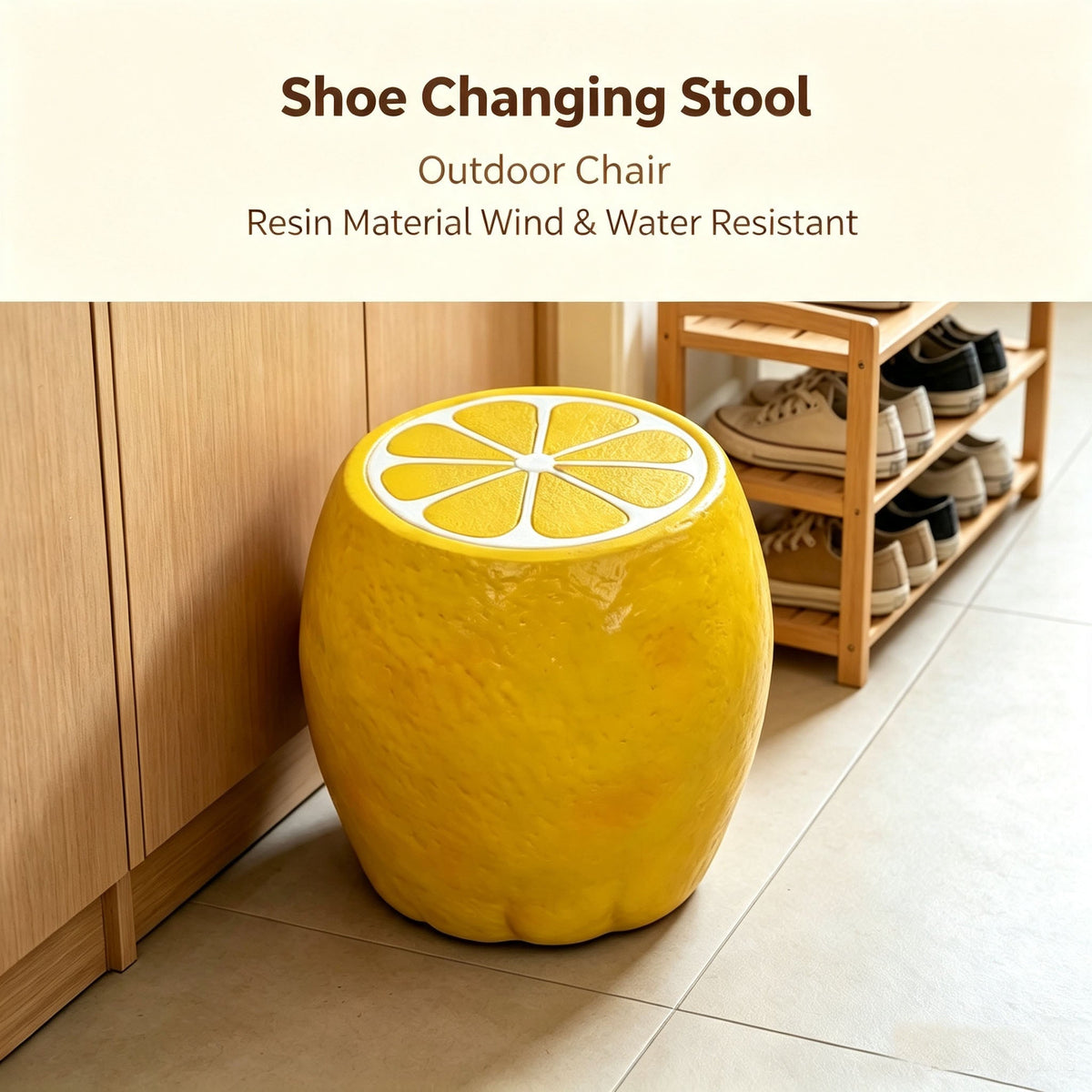 Yellow Lemon Fruit Stool with Playful Resin Design - Yellow
