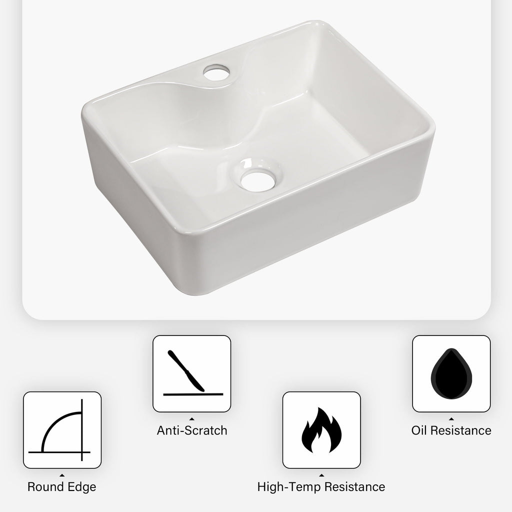 Modern Ceramic Rectangular Vessel Bathroom Sink with Sleek Design - White