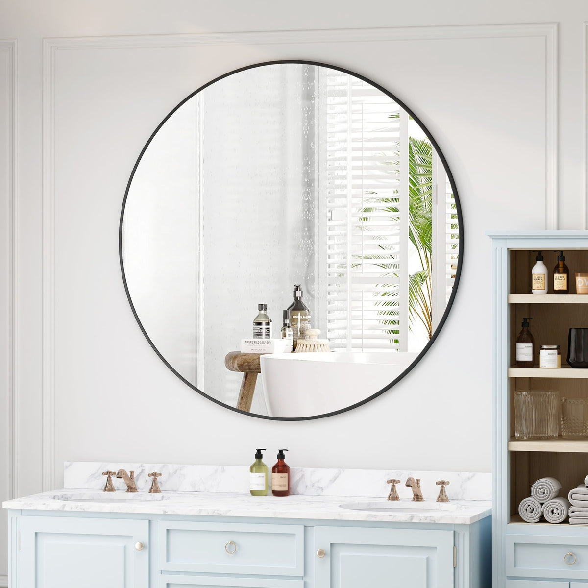 Metal Framed Circular Wall Mirror with Modern Design - Black or Gold