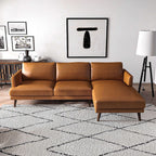 Light Brown L-Shaped Sectional Sofa with Solid Eucalyptus Wood Frame