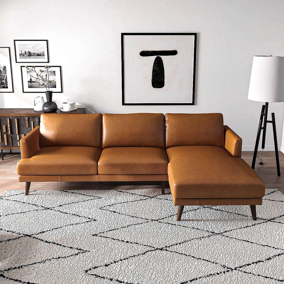 Light Brown L-Shaped Sectional Sofa with Solid Eucalyptus Wood Frame