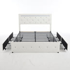 Upholstered Storage Bed Frame with LED Lights and Drawers – White or Black