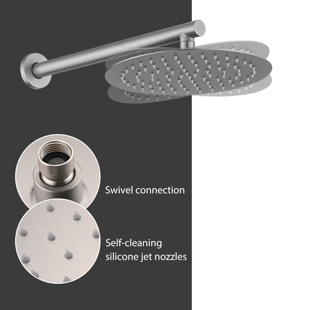 Wall Mounted Shower Set with High Pressure 10" Rain Head & 5-Function Handheld - Gold or Pearl Silver