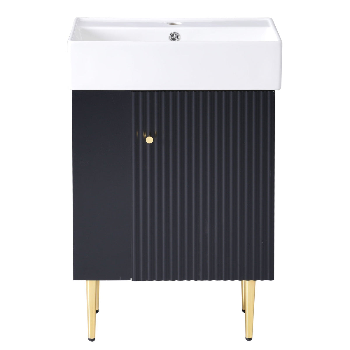 Bathroom Vanity with Single Ceramic Sink and Side Storage - Multiple Colors