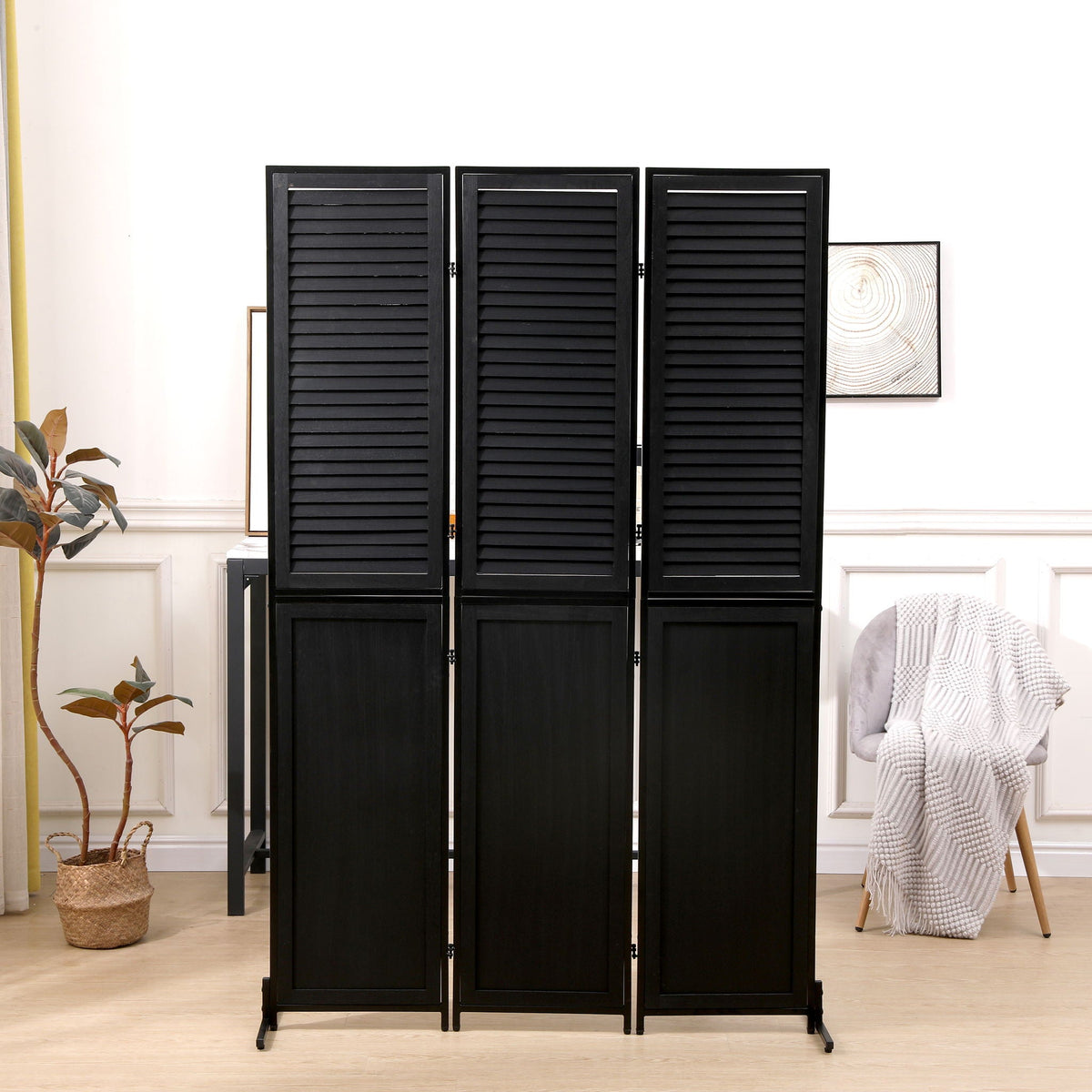 Rustic 3 Panel Room Divider with Metal Frame - Black or Light Brown