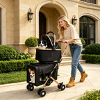 Double Pet Stroller for Small and Medium Dogs and Cats with Foldable Frame - Carbon-Steel