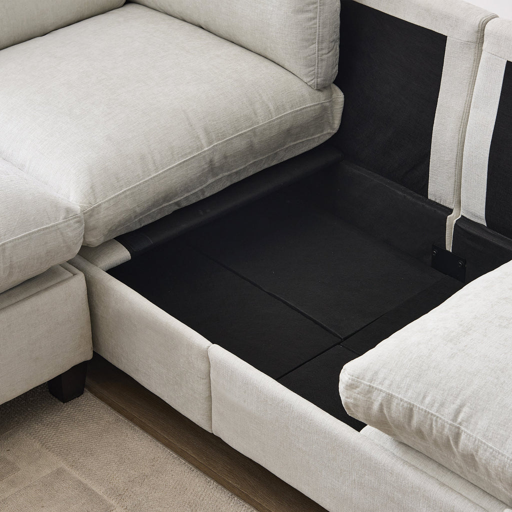 96.5" Chenille Sectional Couch with Spacious Seating - Beige