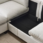 96.5" Chenille Sectional Couch with Spacious Seating - Beige