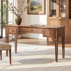 Brown Executive Desk with 3 Drawers - Satin-Gold Hardware