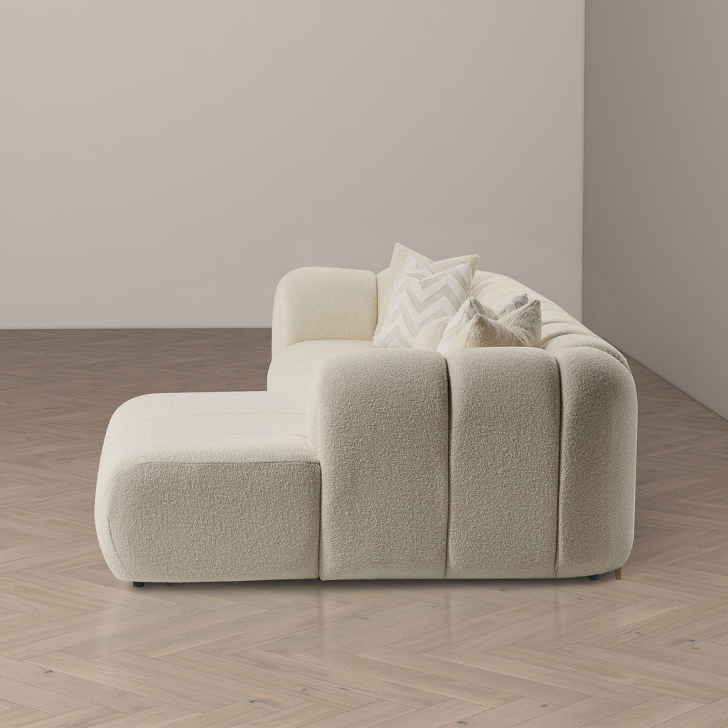 Modern Tufted Right Sectional Sofa with Toss Pillows - Ivory