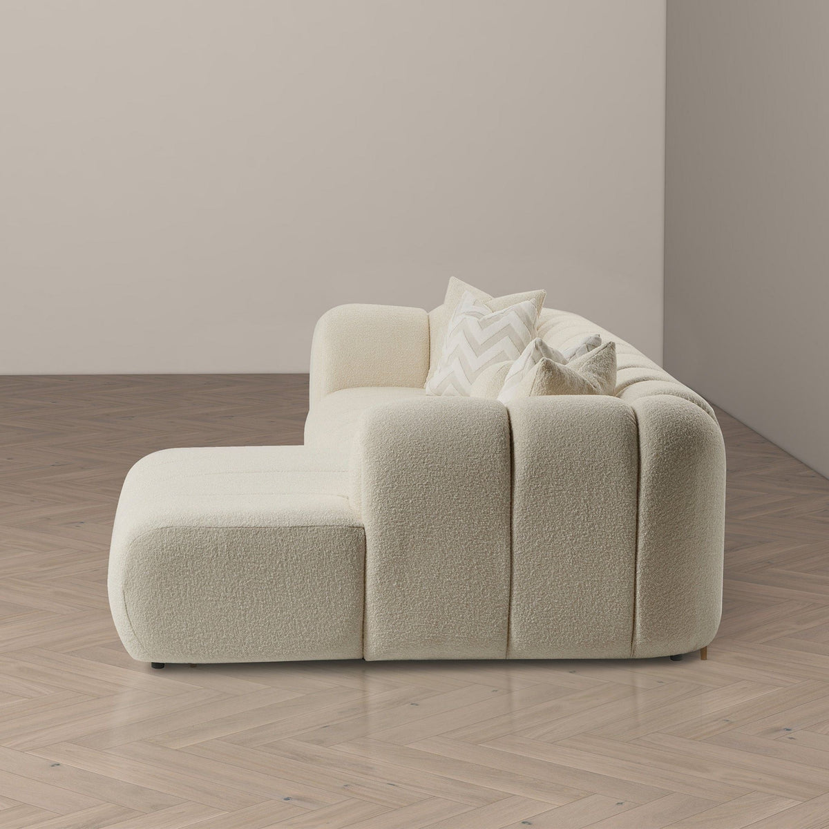 Modern Tufted Right Sectional Sofa with Toss Pillows - Ivory