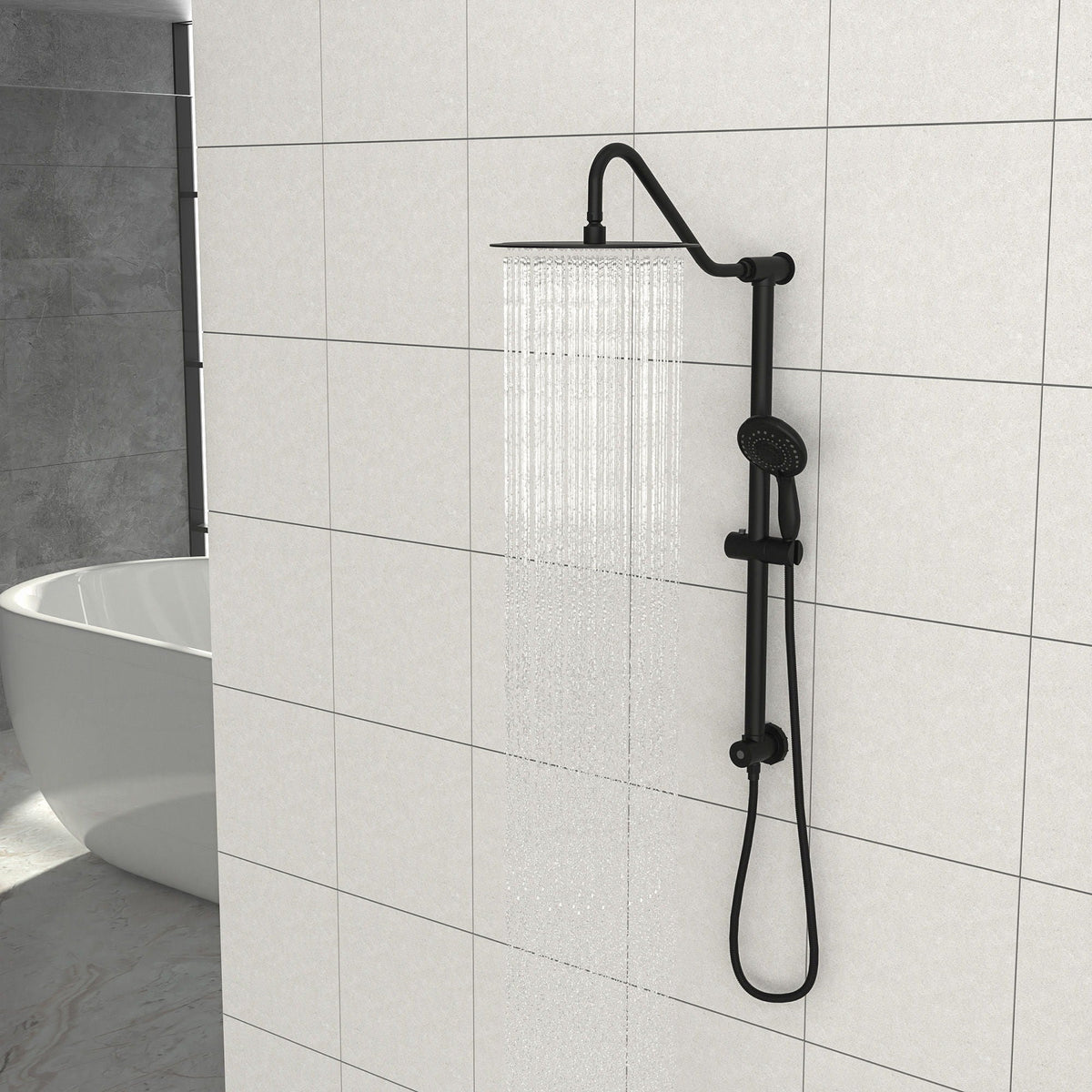 Shower System with 5 Function Rain Hand Shower and Slide Bar Combo - Pearl Silver, Gray, or Black
