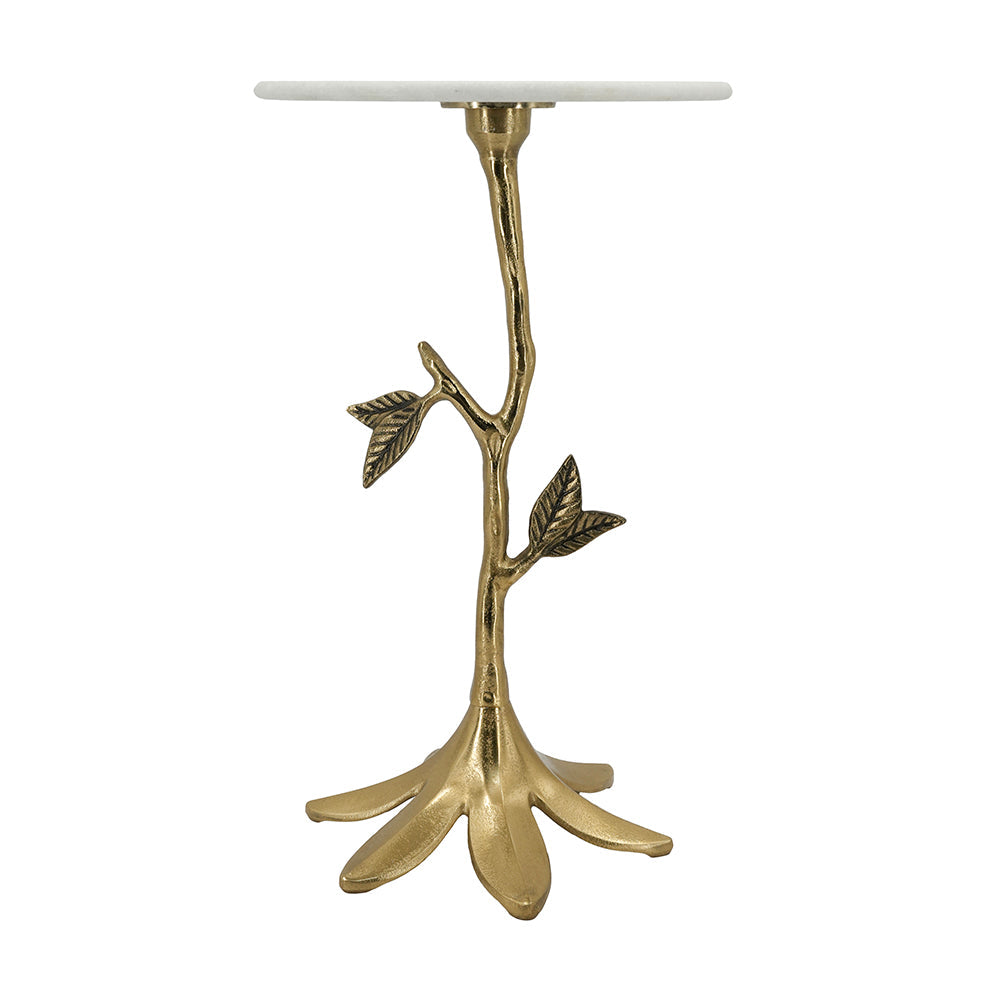 Leafy Branch Side Table with Marble Top - Gold Finish
