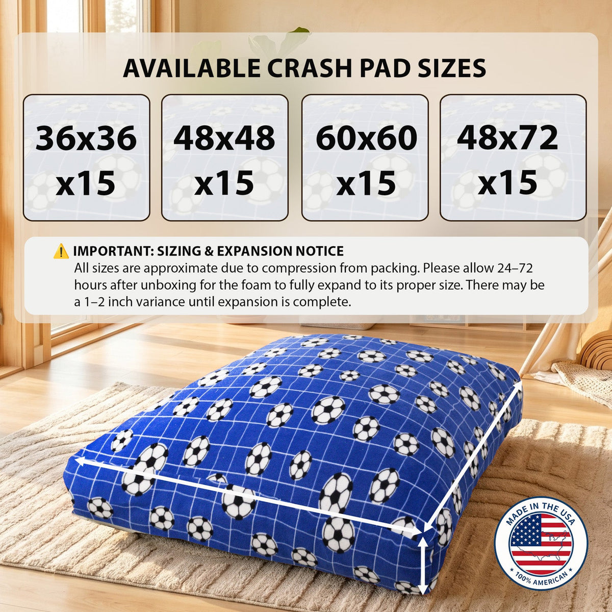 Sensory Crash Pad for Kids & Adults with Removable Washable Cover - Blue, Red, and More