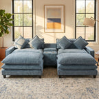 Modern Sectional Sofa with Removable Ottomans, USB Ports - Dark Gray or Light Blue