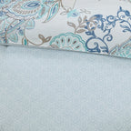 8 Piece Cotton Floral Reversible Comforter Set with Decorative Pillows - Blue