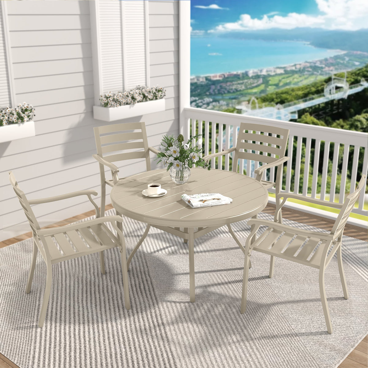 Iron Terrace Dining Chairs with Ecoating Finish - Cream Color