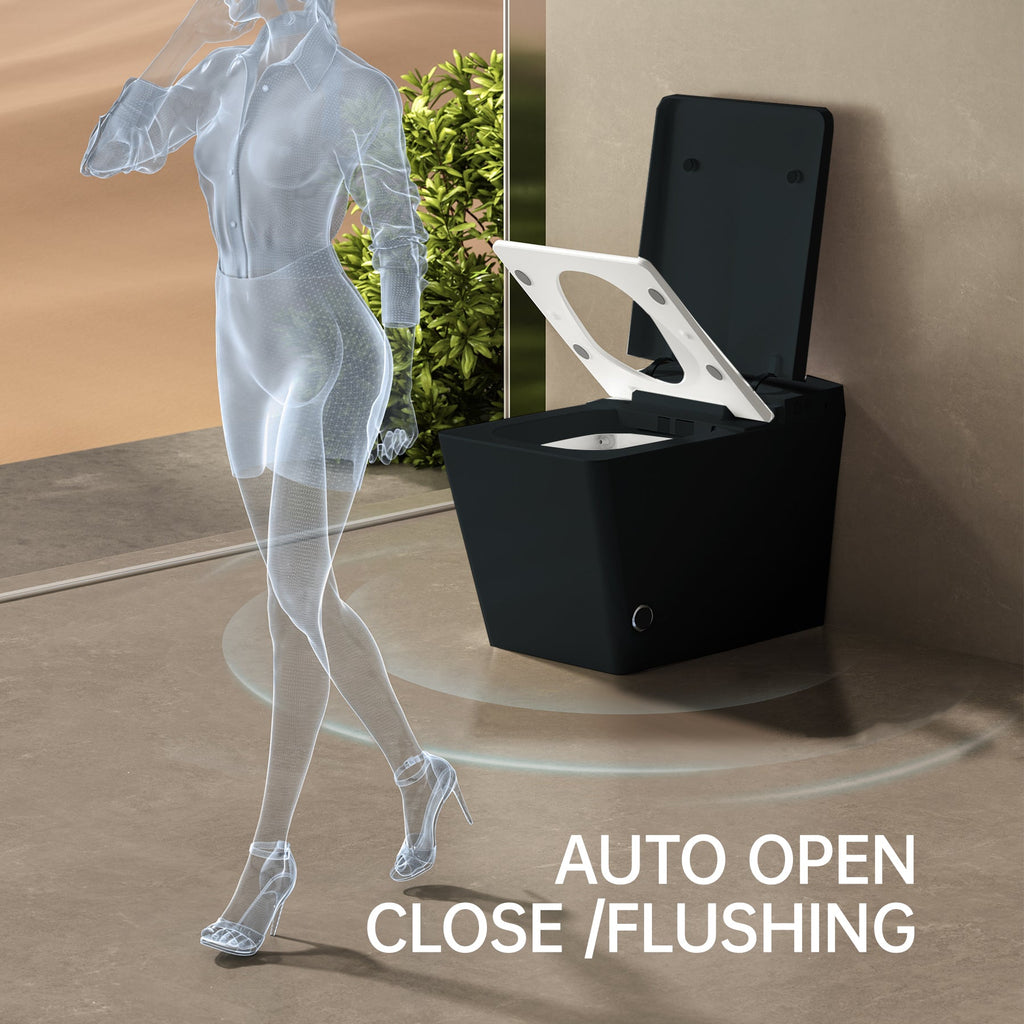 Black Square Smart Toilet with Built-in Tank and Remote Control - Matte Black