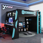 Full Size Wood Loft Bed with Desk and RGB Light - Cloud